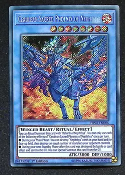 Cerulean Sacred Phoenix of Nephthys - HISU-EN006 Secret Rare 1st Edition Yugioh - Image 1