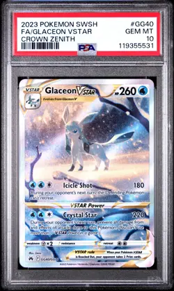 2023 POKEMON SWORD & SHIELD CROWN ZENITH #GG40 FULL ART/GLACEON VSTAR PSA 10 - Image 1