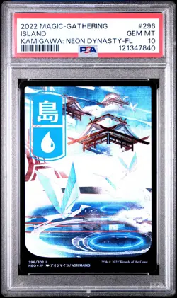 2022 MTG KAMIGAWA: NEON DYNASTY FOIL #296 ISLAND PSA 10 - Image 1