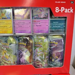 TWO Pokemon Prismatic Evolutions 8 Mini-Tins w/ Promo Cards - Costco Sets - NEW - Image 4