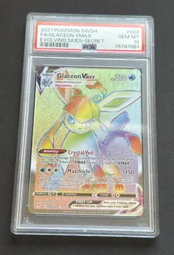 Pokemon Glaceon VMAX SWSH07: Evolving Skies Secret Rare PSA Gem Mint 10 - Image 1