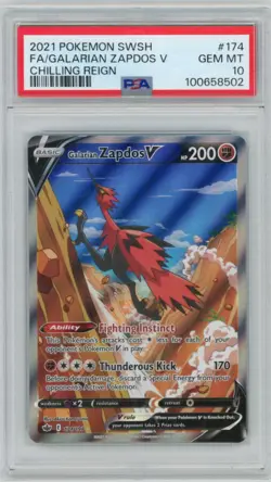 2021 Pokemon Chilling Reign Galarian Zapdos V 174/198 Full Art PSA 10 - Image 1