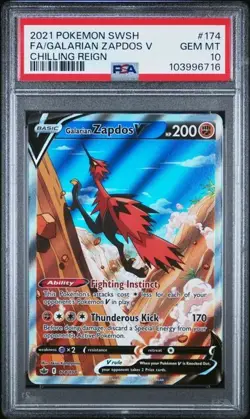 GALARIAN ZAPDOS V FULL ART 174/198 PSA 10 POKEMON SWORD & SHIELD CHILLING REIGN - Image 1