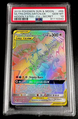 Pokemon 2019 Sun & Moon Hidden Fates Moltres Zapdos Articuno GX #69/68 PSA 10 - Image 1