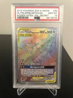 Pokemon Moltres Zapdos Articuno GX Rainbow 2019 Hidden Fates 69/68 PSA 10 - Image 1
