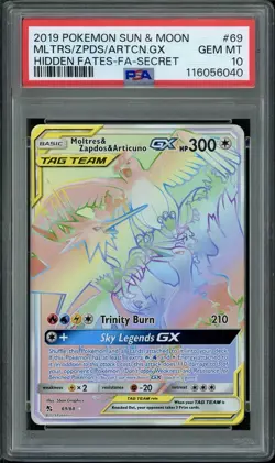PSA 10 GEM MINT Moltres Articuno Zapdos GX 69/68 Hidden Fates Tag Team Pokemon - Image 1