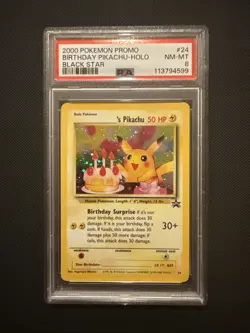 2000 Pokemon Promo Black Star #24 Birthday Pikachu Holo PSA 8 NM-MT - Image 1