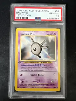 Pokemon Unown [K] 58/64 1. Edition Neo Revelation PSA 10 GEM MINT #58 Low Pop - Image 1