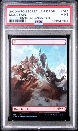 2020 MTG SECRET LAIR DROP THE GODZILLA LANDS-FOIL #066 MOUNTAIN PSA 9 - Image 1
