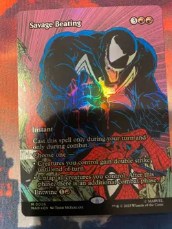 MTG Spider Man Savage Beating Borderless Foil - Image 1