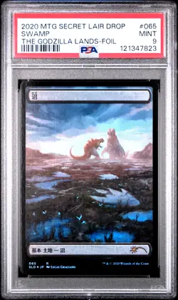 2020 MTG SECRET LAIR DROP THE GODZILLA LANDS-FOIL #065 SWAMP PSA 9 - Image 1