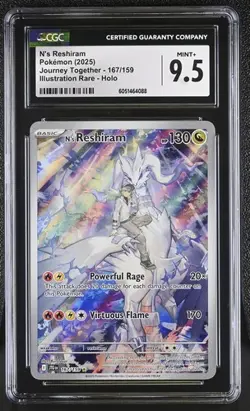 CGC 9.5 N's RESHIRAM 167 JOURNEY TOGETHER ILLUSTRATION RARE POKEMON MINT+ - Image 1