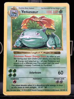 1999 Pokemon VENUSAUR Base Set SHADOWLESS Edition HOLO Rare Card 15/102 WotC MP - Image 3