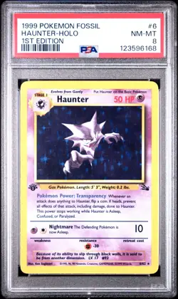 PSA 8 NM/MT 1999 POKEMON FOSSIL #6 HAUNTER-HOLO 1ST EDITION ENGLISH - Image 1