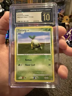 CGC Pristine 10 Pokemon Turtwig 77/100 Non Holo Majestic Dawn (2008) - Image 1