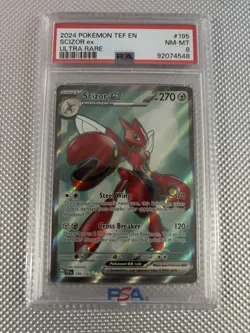 2024 POKEMON TEF EN-TEMPORAL FORCES ULTRA RARE #195 SCIZOR EX PSA 8 - Image 1
