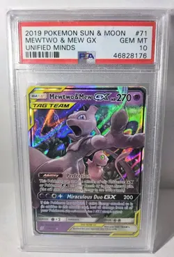 2019 Pokemon Sun & Moon Unified Minds #71 Mewtwo & Mew Gx graded PSA 10 Gem Mint - Image 1
