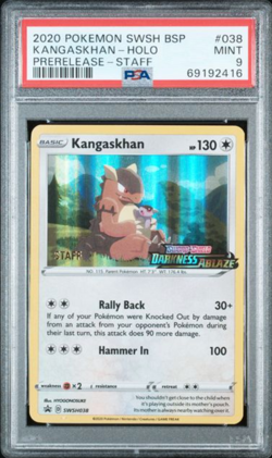 PSA 9 STAFF 2020 Pokemon Swsh Black Star Promo 038 Kangaskhan Holo Prerelease - Image 1