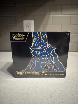 Pokemon TCG Mega Evolutions Enhanced Booster Box PKMN Center + 2 PC ETB in hand - Image 2
