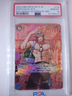 One Piece Card Ace Red Super Parallel Comic Art PSA10 Rare Collector - Image 1