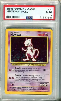 PSA 9 MEWTWO HOLO #10 BASE SET POKEMON GAME 1999 MINT - Image 1