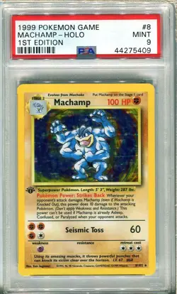 PSA 9 MACHAMP HOLO #8 BASE SET POKEMON GAME 1999 MINT - Image 1