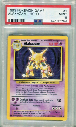 PSA 9 ALAKAZAM HOLO #1 BASE SET POKEMON GAME 1999 MINT - Image 1