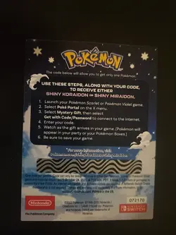 Pokemon Scarlet And Violet Serial Codes Shiny Koraidon or Miraidon UNSCRATCHED! - Image 2