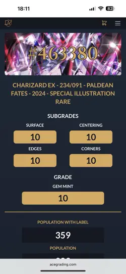 Charizard EX SIR Paldean Fates - ACE 10 GEM MINT Perfect Subgrades -Pokemon Rare - Image 5