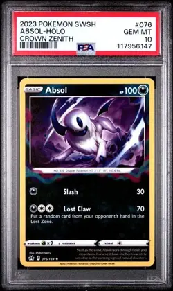 2023 POKEMON SWSH CROWN ZENITH #076 ABSOL HOLO !POP 26! PSA GEM MINT 10 - Image 1