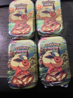 4 Pokemon TCG: Prismatic Evolutions Mini Tin - Flareon 4x SEALED - Image 2