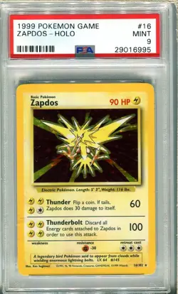 PSA 9 ZAPDOS HOLO #16 BASE SET POKEMON GAME 1999 MINT - Image 1