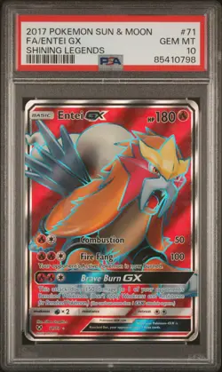 2017 Pokemon Entei GX Full Art Shining Legends Sun & Moon #71 PSA 10 GEM MINT - Image 1
