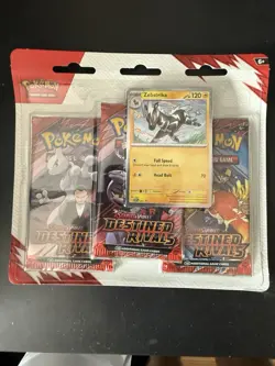 Pokemon TCG Destined Rivals 3 Pack Triple Blister Zebstrika New and Sealed - Image 1