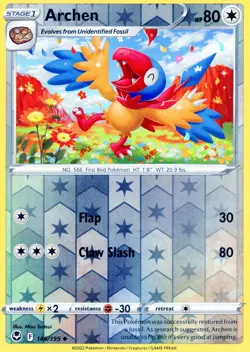 Pokemon TCG "Archen" #146/195 Swsh12: Silver Tempest Reverse Holo! LP-NM - Image 1