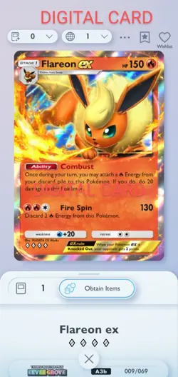 Pokemon Pocket Mobile Game Eevee Grove Set Flareon EX ◇◇◇◇ Rare Digital Trade - Image 1