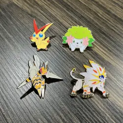4 Pokemon Enamel Pin Badge Lot 2016 Solgaleo/ Beedrill/ Shaymin/ Victini - Image 1
