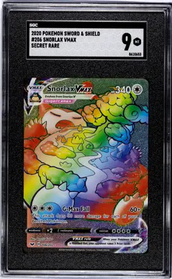 2020 Sword & Shield Base Set SWSH Pokemon Snorlax VMAX Secret #206/202 SGC 9 MT - Image 1