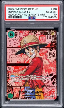 One Piece Card Luffy Red Parallel Leader PSA10 Rare Collector Edition - Image 1