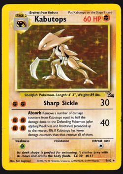 Kabutops 9/62 Fossil Holo 1999 Pokemon TCG Card HP - Image 1