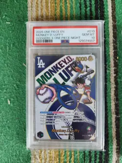 Monkey D. Luffy Dodgers x One Piece Card PSA 10 Gem Mint Bundle With Hat - Image 3