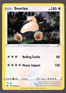Snorlax 140/202 Sword & Shield Base Promo Cosmos Holo 2020 Pokemon Card NM - Image 1