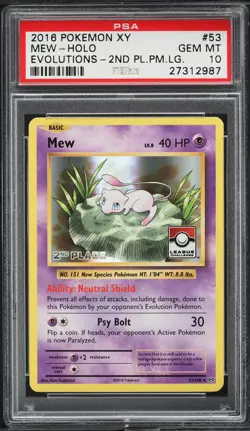 2016 Pokemon XY Mew - Holo PSA 10 EVO - 2nd Place P.M. League Mewtwo Charizard - Image 1