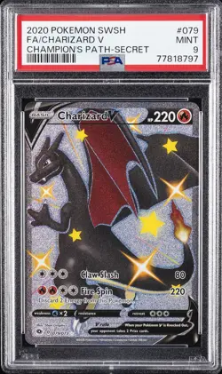 2020 POKEMON SWORD & SHIELD CHAMP'S PATH SECRET #079 FULL ART/CHARIZARD V PSA 9 - Image 1