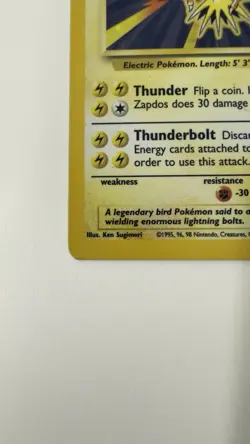 1999 Zapdos Pokemon Card Base Set Unlimited Holo 16/102 LP (Excellent) - Image 2