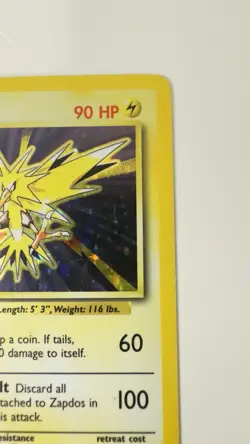 1999 Zapdos Pokemon Card Base Set Unlimited Holo 16/102 LP (Excellent) - Image 4