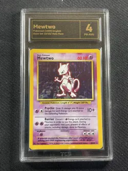 Pokemon Card TCG 4 Pr-Avg Mewtwo Base-Set Holo Unlimited - Wotc 1999 10/102 - Image 1