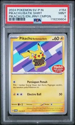 2024 Pokemon Indonesian PIKACHU - SV-P PROMO #154 - Batik Shirt PSA 9 #2 - Image 1