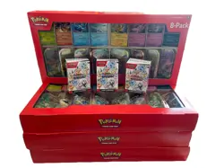 Pokemon Prismatic Evolutions Sealed Lot. 4x Costco Tins + 3x Booster Bundles - Image 1
