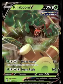 Pokemon TCG SWSH08: Fusion Strike #022/264 Rillaboom V NM - Image 1